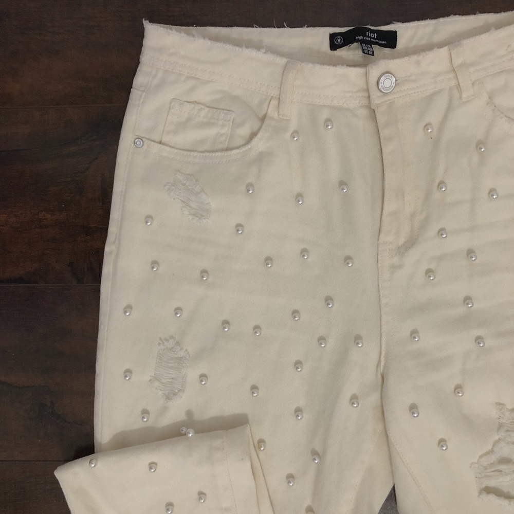 Missguided pearl embellished ripped jeans